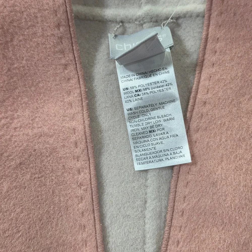Chico's Reversible Jacket Womens 3 Pink Beige NWT Wool Blend Open Front Jacket